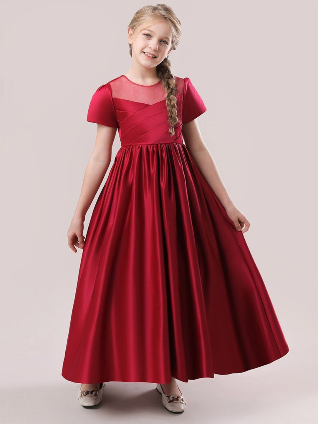 LULU & SKY Girls Round Neck Short Sleeves Solid Maxi Ready to Wear Dress