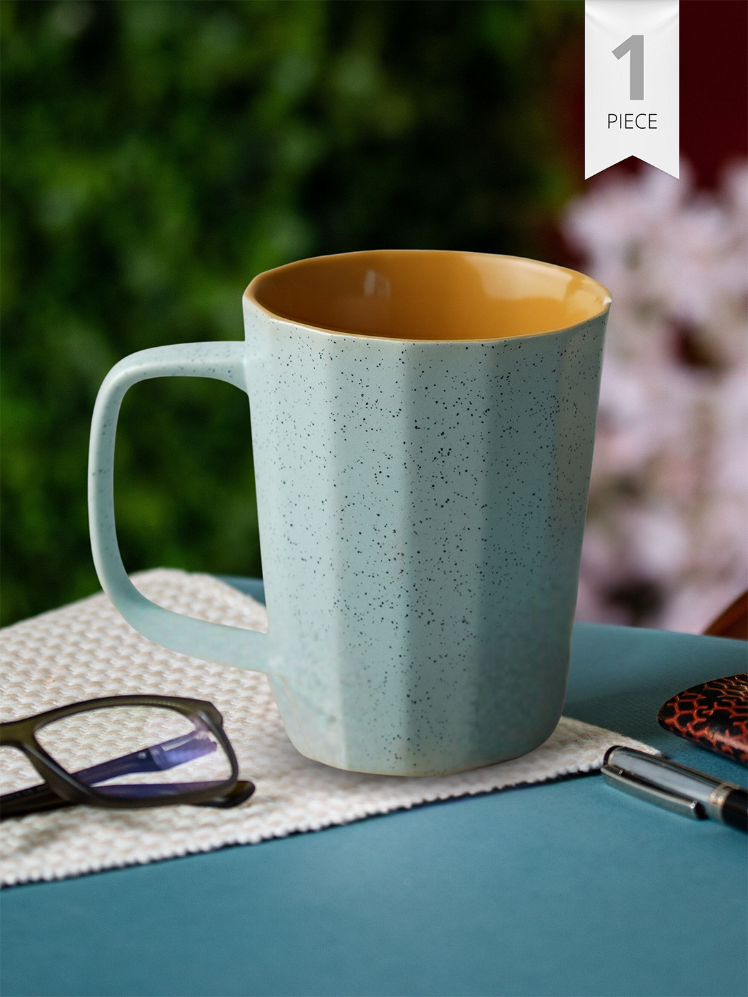 CLAY CRAFT Basil Blue Textured Ceramic Handmade Mug-320ml