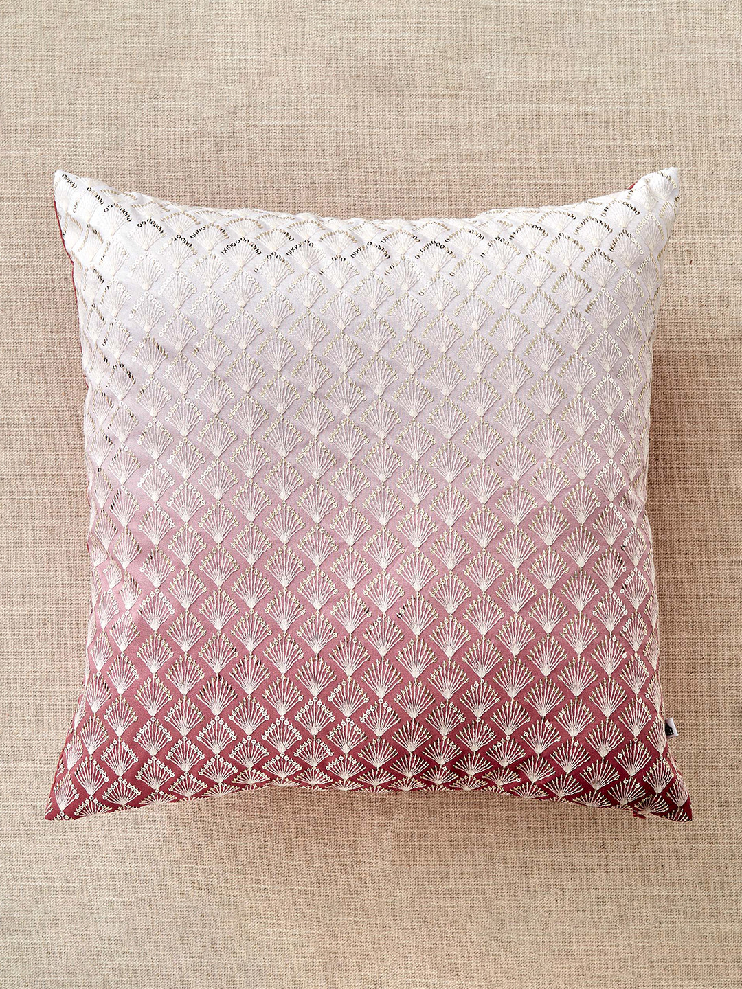 Home Centre Velour Pink 5 Pieces Ombre Ethnic Motifs Embroidered Square Cushion Covers