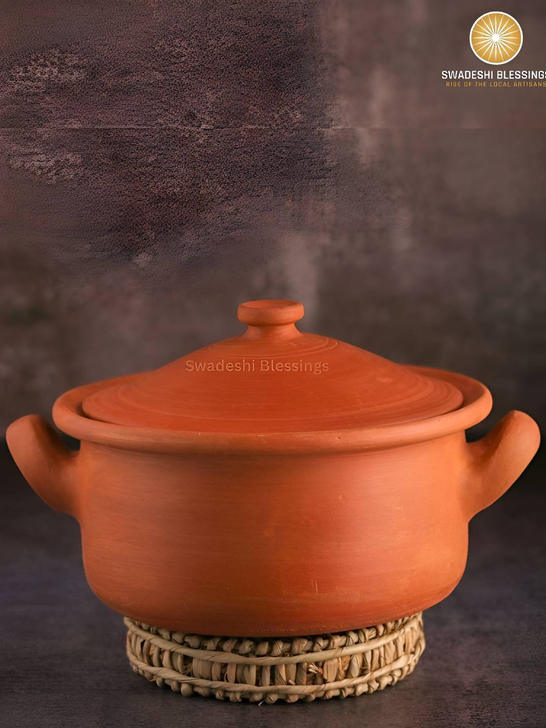 Swadeshi Blessings Red Unglazed Clay Pot for Serving with Lid 3L