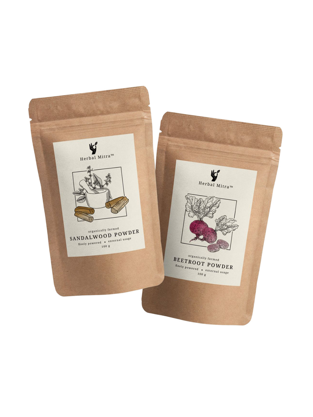 Herbal Mitra Set Of 2 Sandalwood & Beetroot Powder For Face Pack - 100 g Each