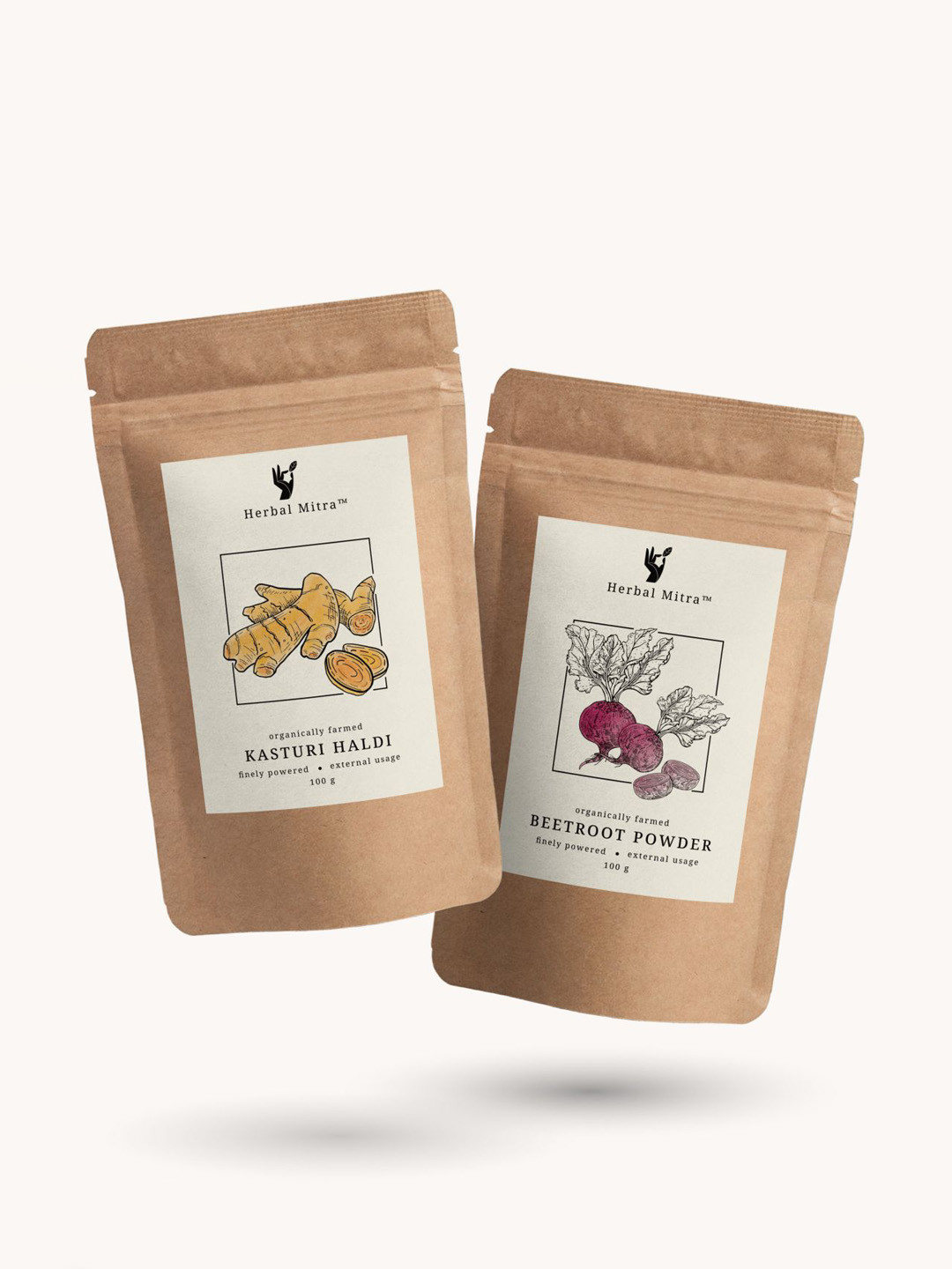 Herbal Mitra Set Of 2 Natural & Pure Kasturi Haldi & Beetroot Powder - 100 g Each