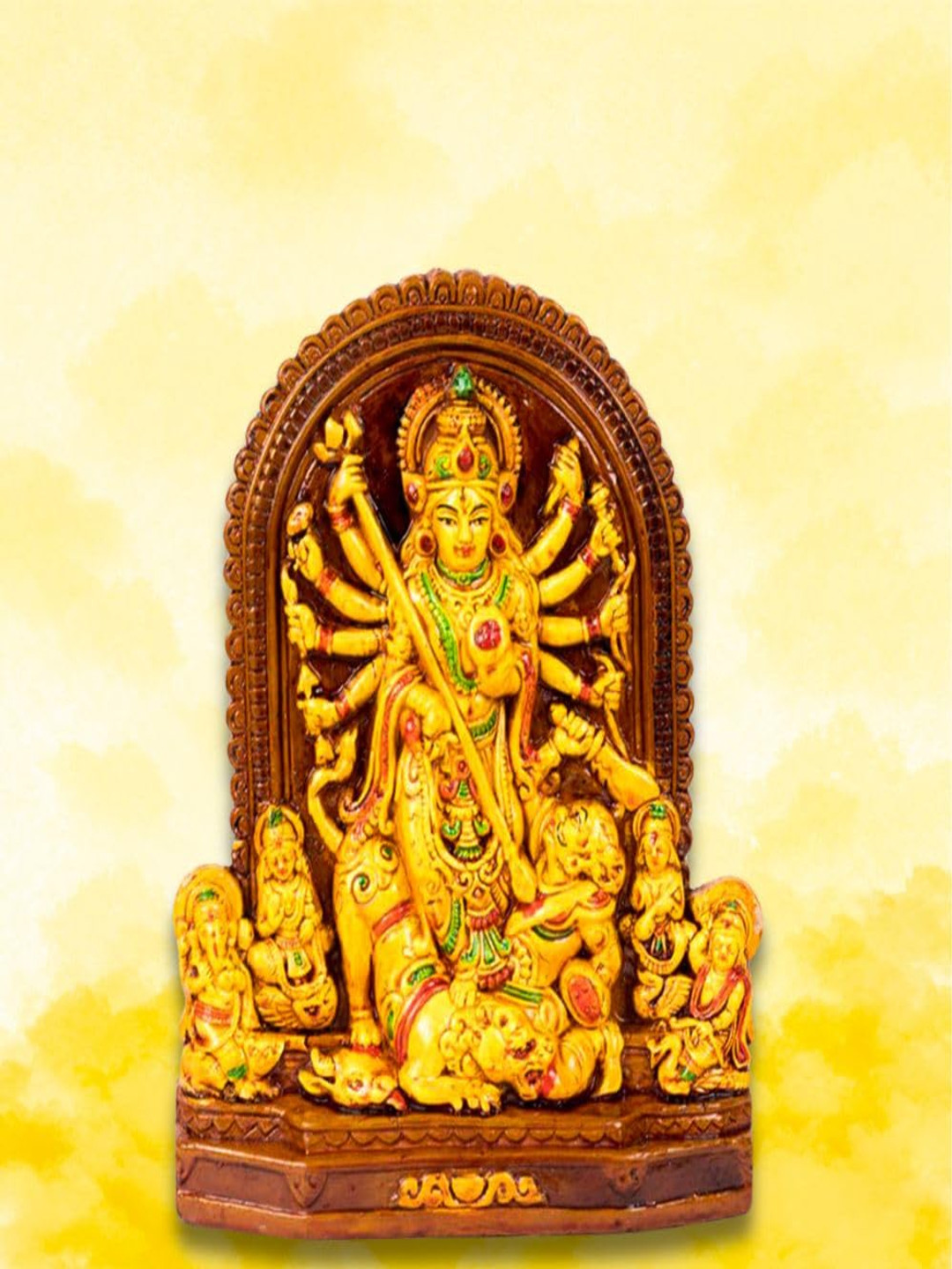 Rare Planet Yellow Maa Durga Religious Idol Showpieces