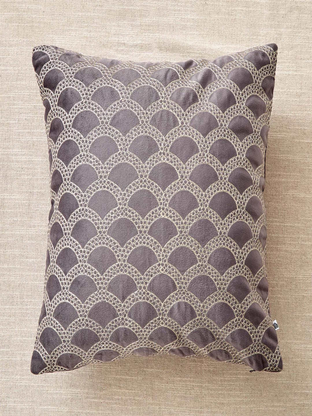 Home Centre Endura Purple Geometric Embroidered Velvet Square Cushion Covers