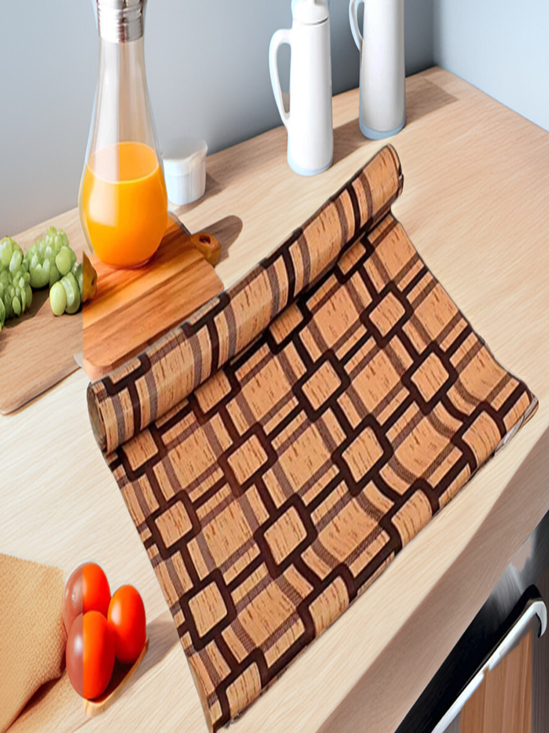 REVEXO Brown Printed Water-Resistant PVC Shelf Liner