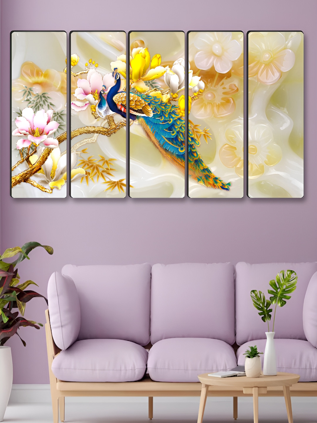 Myntra Elegant Homes Peacock Canvas 6 Pcs Wall Rectangle Paintings Wall Art -30 x 60In