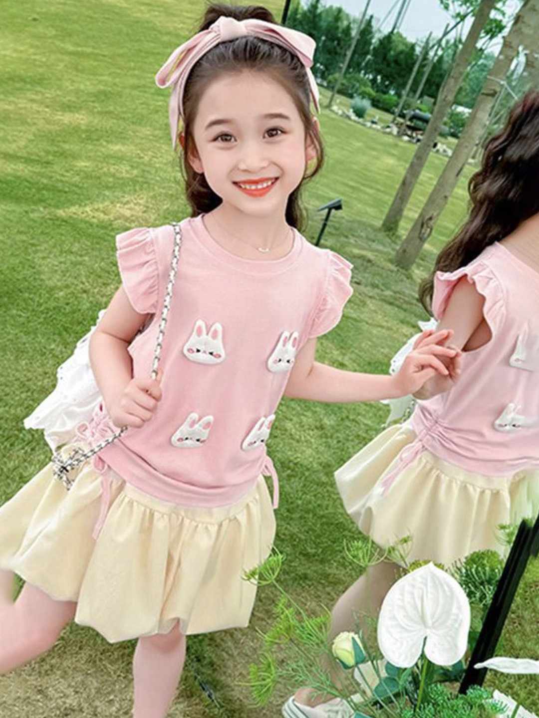 LULU & SKY Girls Embellished Round Neck T-Shirt With Balloon Skirt