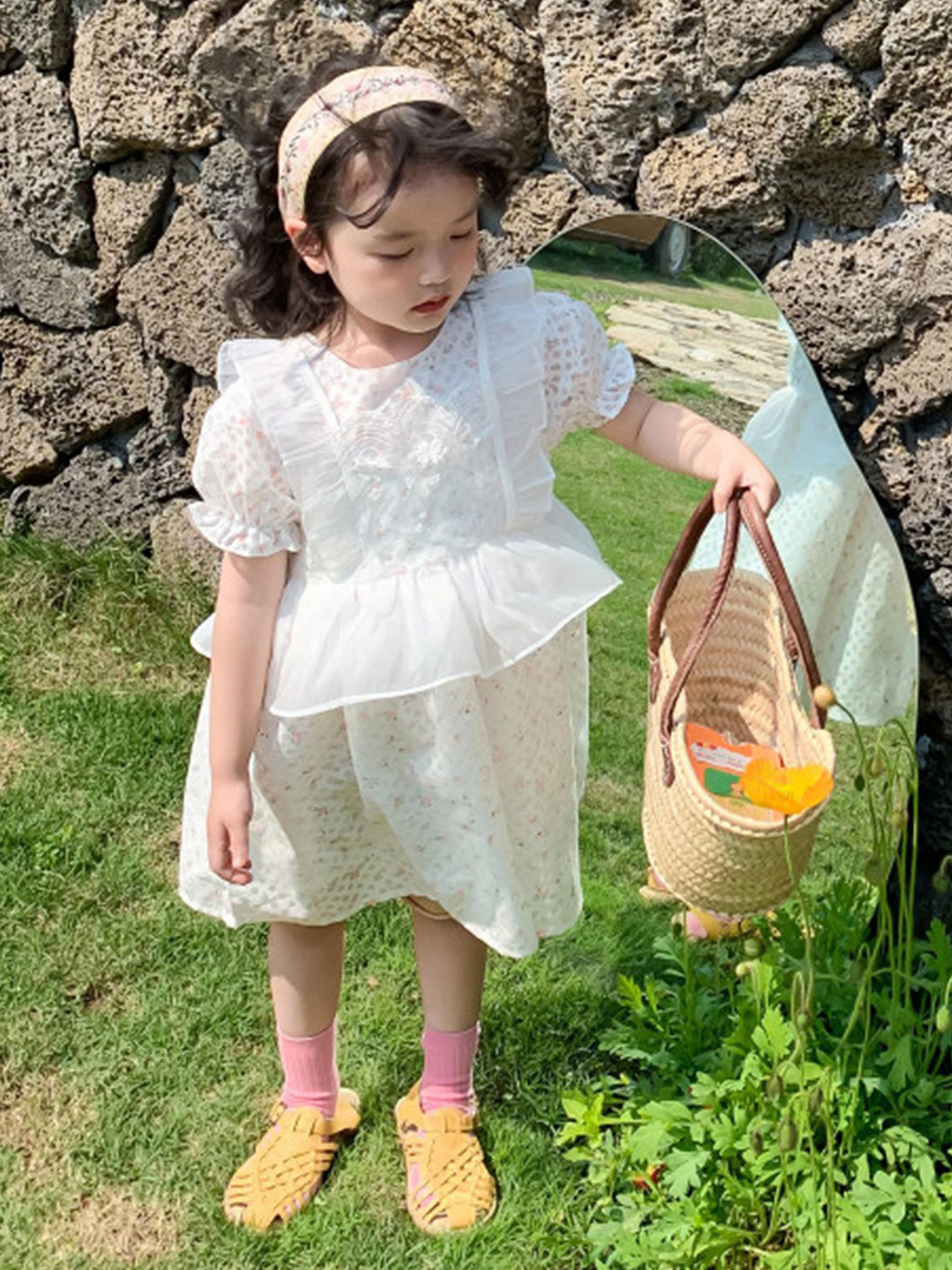 LULU & SKY Girls Puffed Sleeve Ruffles Peplum Dress