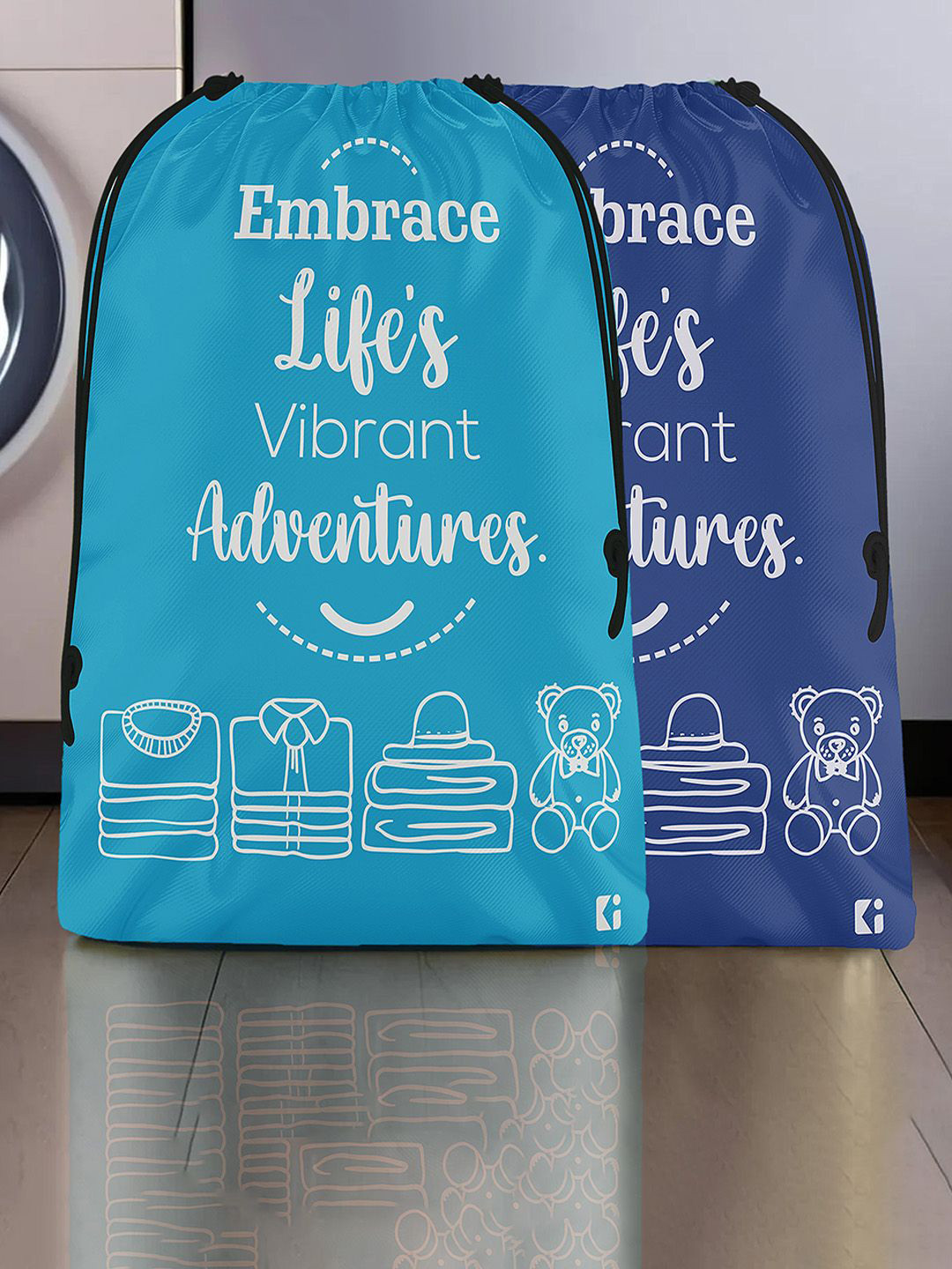 Kuber Industries Blue & White Pack Of 2 Printed Cloth Storage Bag For Travel
