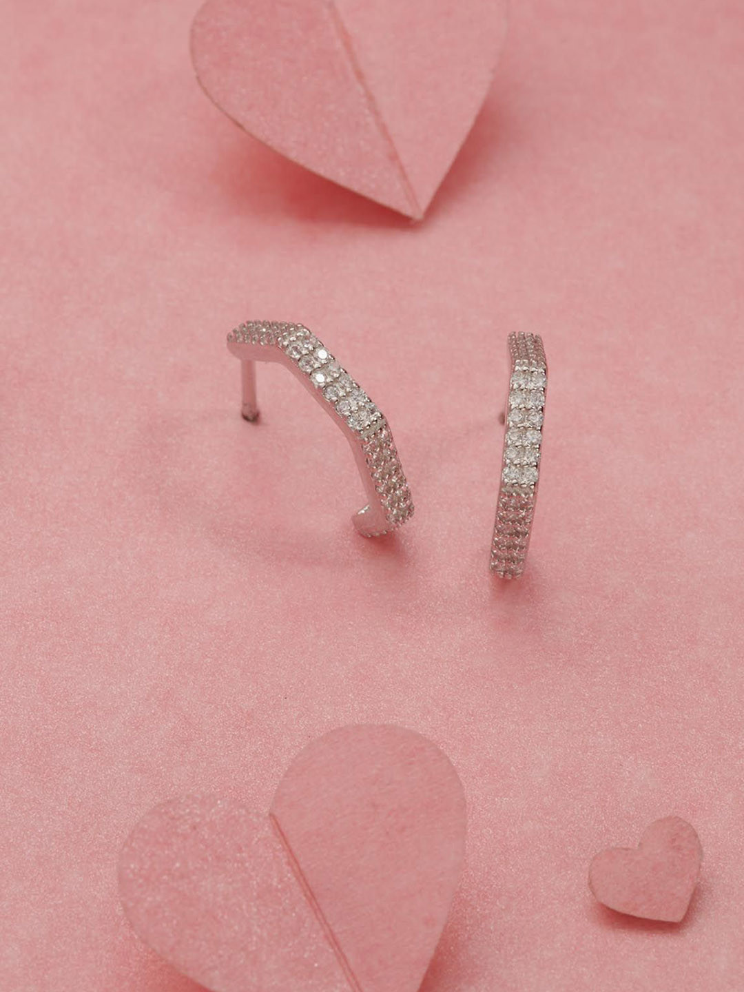 Gargi by P. N. Gadgil & Sons 925 Sterling Silver Artificial Stones Studded Half Hoops