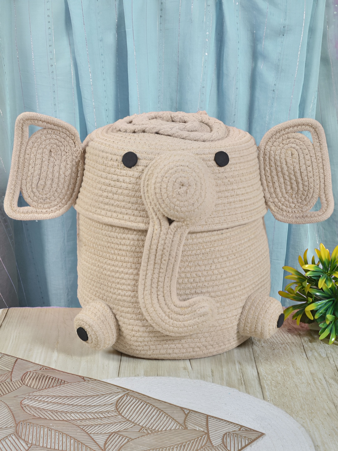 FABINALIV Beige Cartoon Design Reusable Multi-Utility Cotton Organiser With Lid