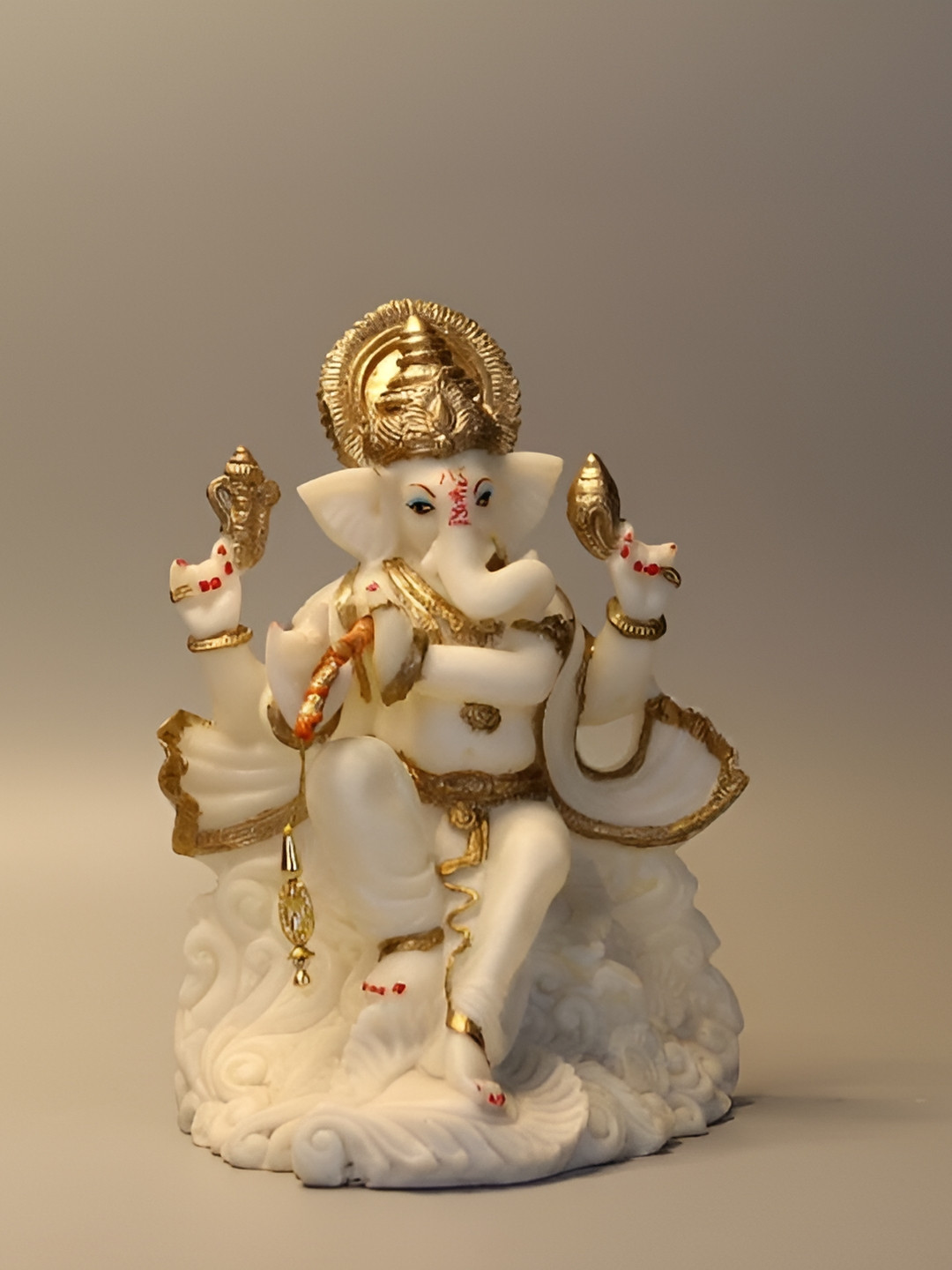 The Gharnish Divine Patta Ganesh Gold Polyresin Matte Prayer Room Medium Showpiece -
