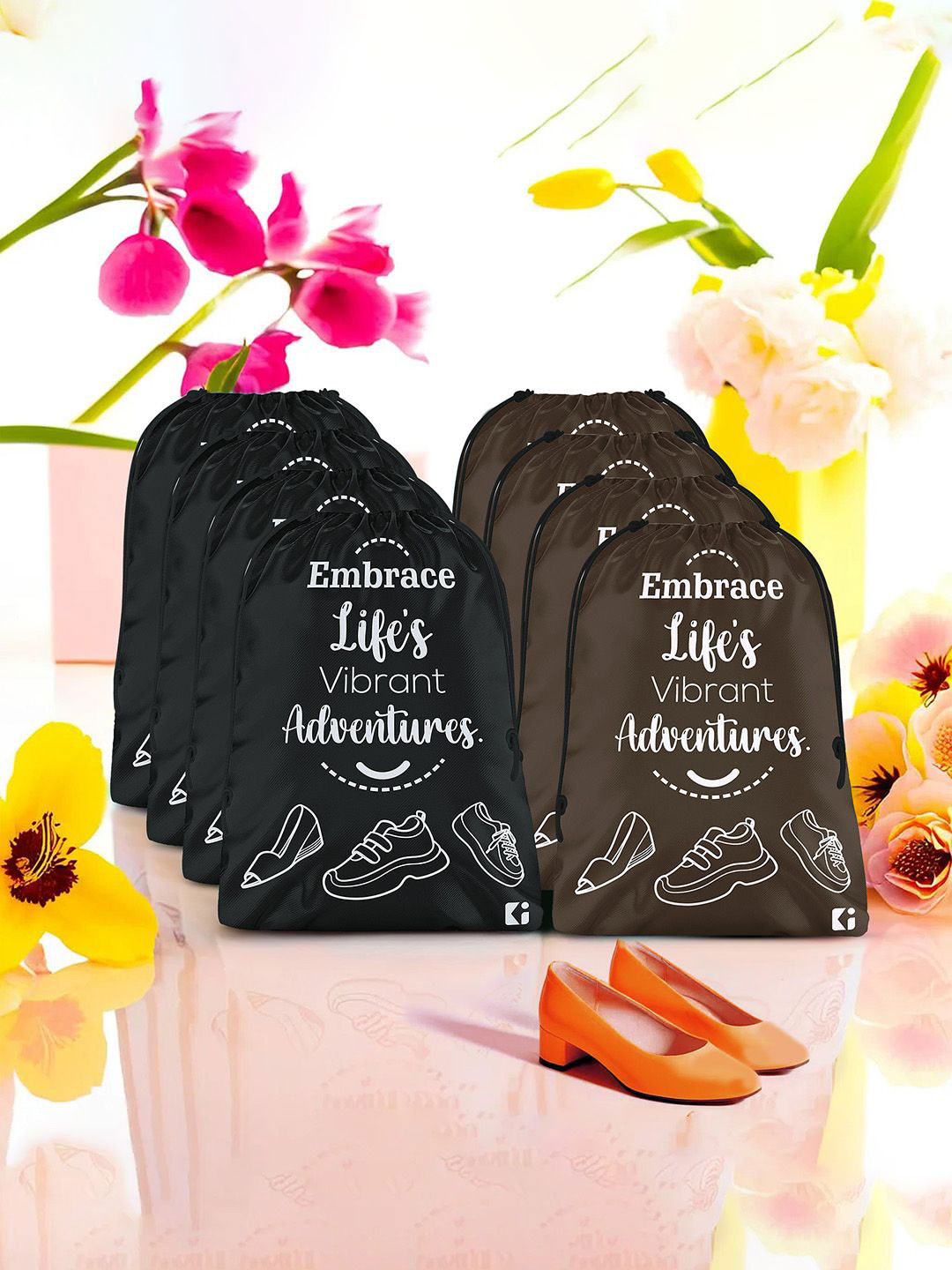 Kuber Industries Brown & Black Pack of 8 Printed Travel Storage Packing Organizers