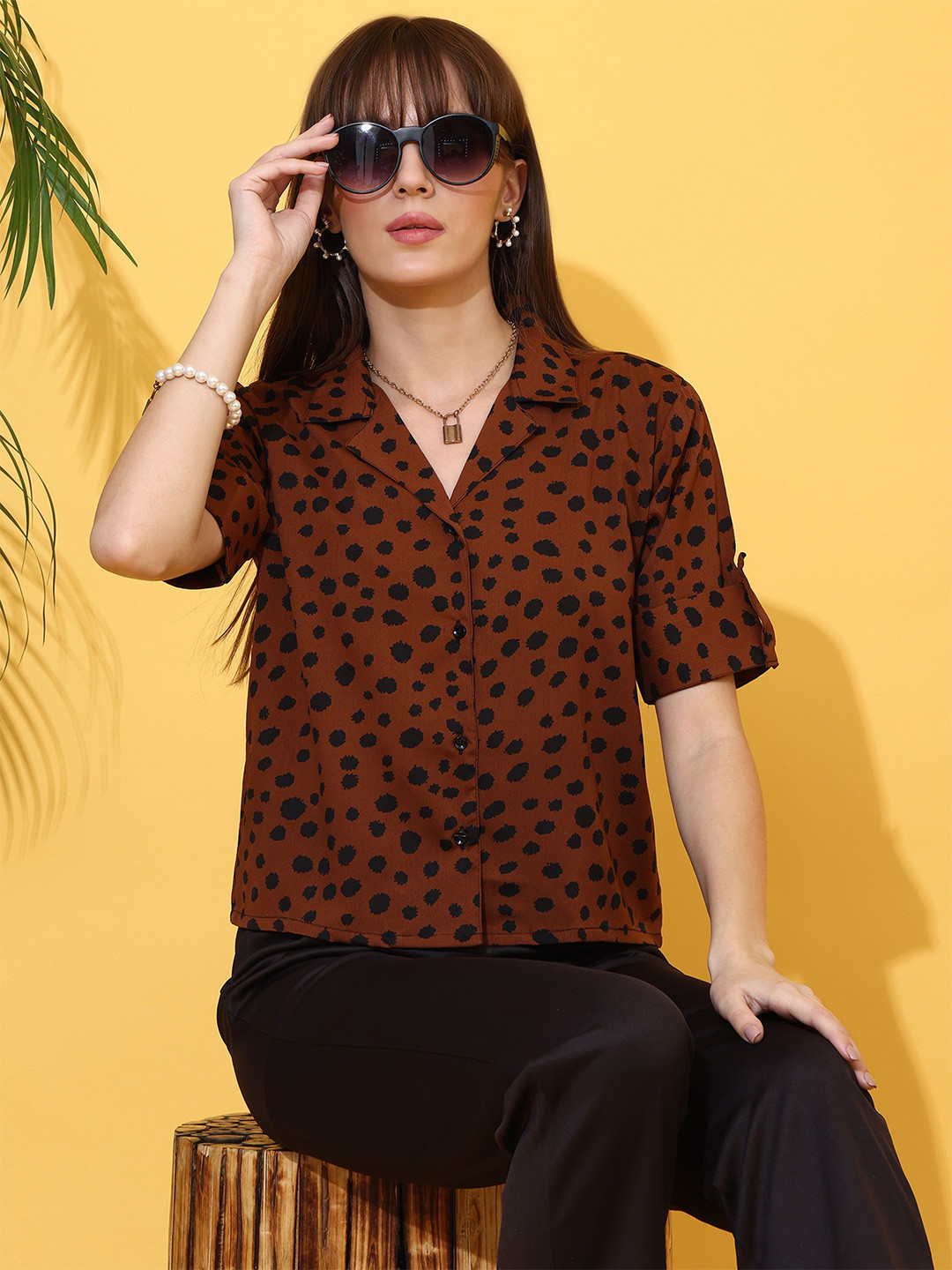 De La Moda Women Classic Polka Dot Opaque Printed Casual Shirt