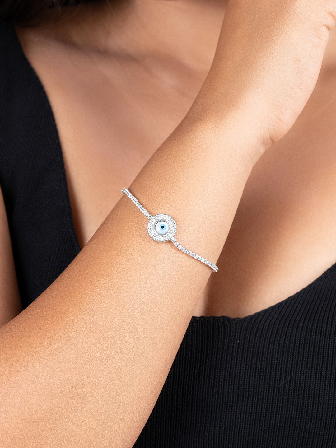 GLYTERS Silver Radiant Gaze Sterling Silver Rhodium-Plated Wraparound Bracelet