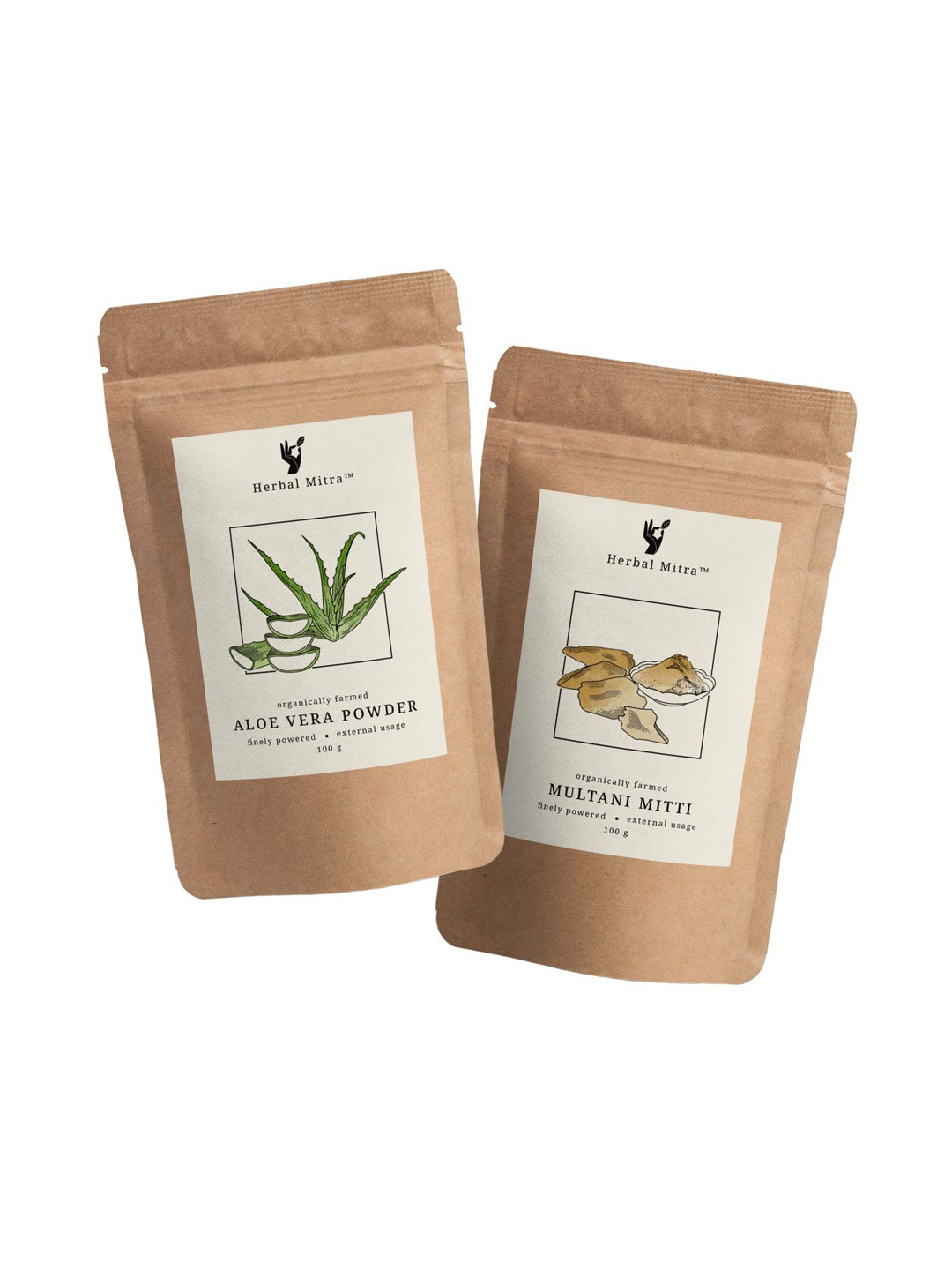 Herbal Mitra Set Of 2 Natural Aloe Vera Powder & Multani Mitti Face Pack - 100 g Each