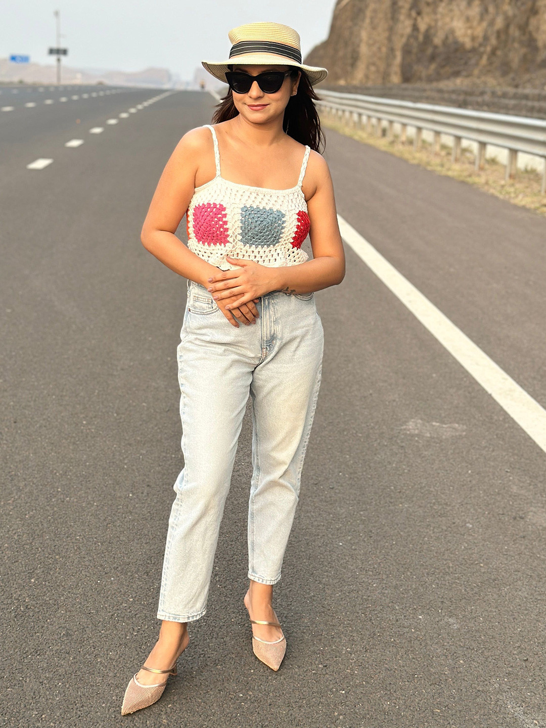 Sugercandy Print Cotton Crochet Tank Top