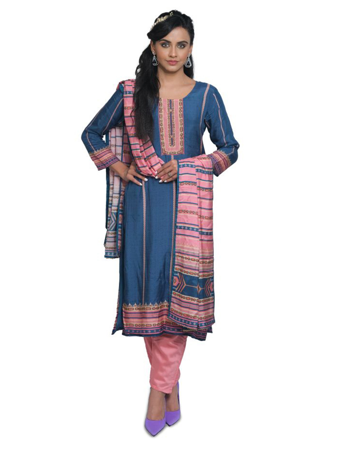 URBAN KANYA Ethnic Motifs Print Chiffon A-Line Midi Dress