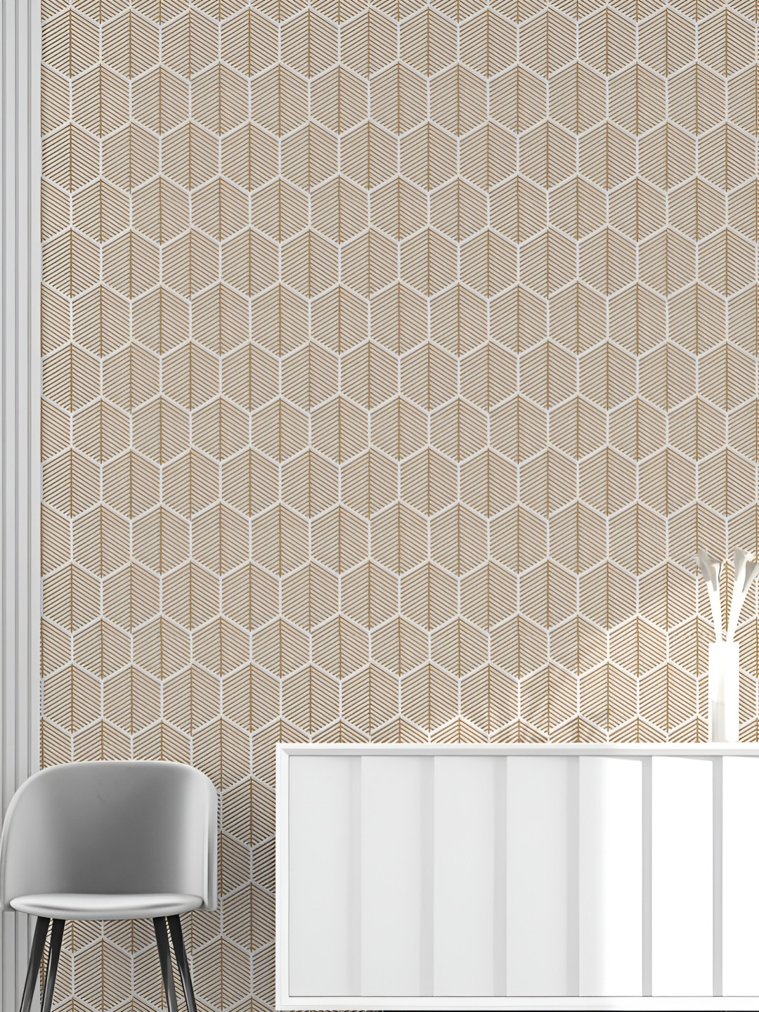 Wallmonks Brown & White 3D Geometric Printed Self Adhesive Wallpaper 14.5 sq.ft