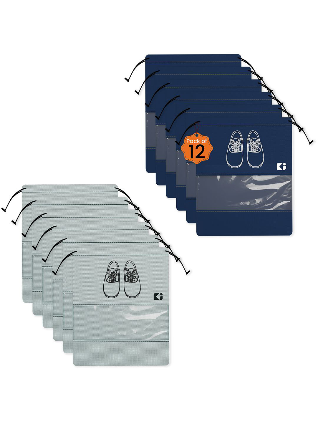 Kuber Industries Grey & Navy Blue Pack Of 12 Printed Non-Woven Fabric Shoe Cover Bags