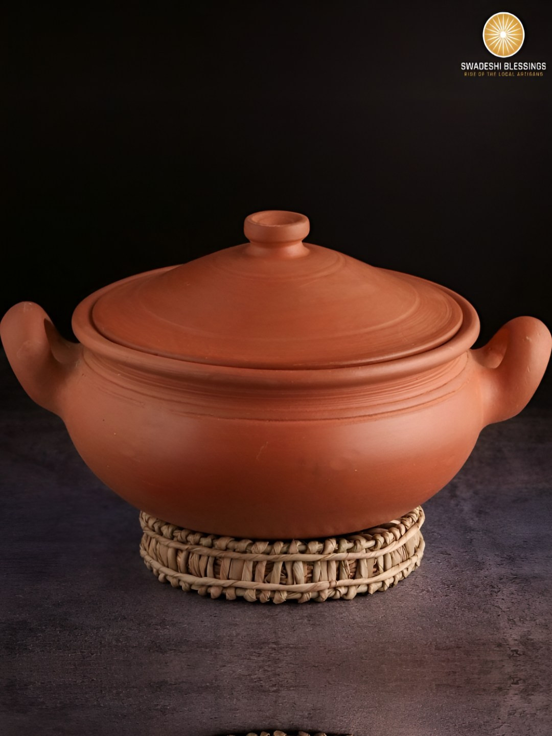 Swadeshi Blessings Red Unglazed Clay Pot for Cooking With Lid 2L