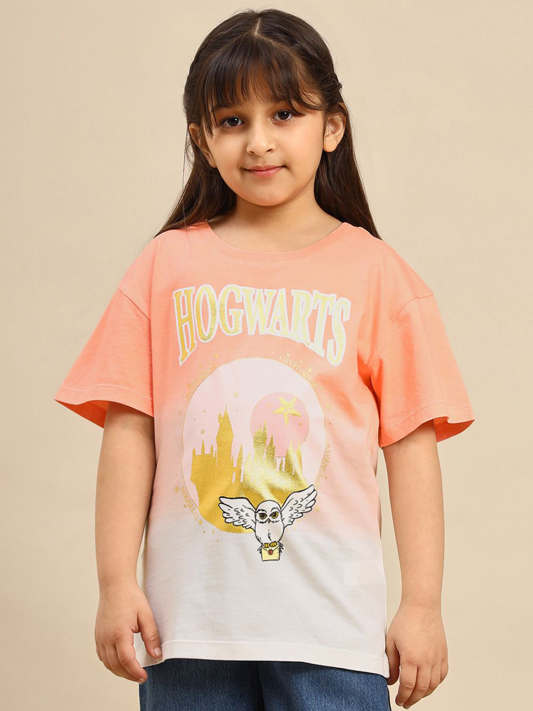 Kids Ville Girls Harry Potter Printed Oversize Fit Cotton T-shirt