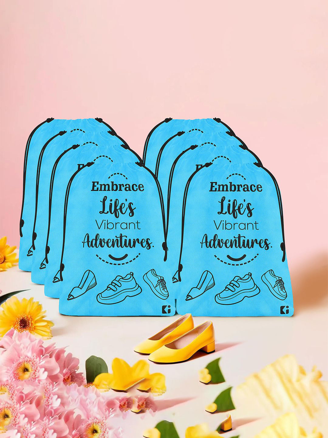 Kuber Industries Blue & Black Pack Of 8 Typography Printed Travel Storage Organizer