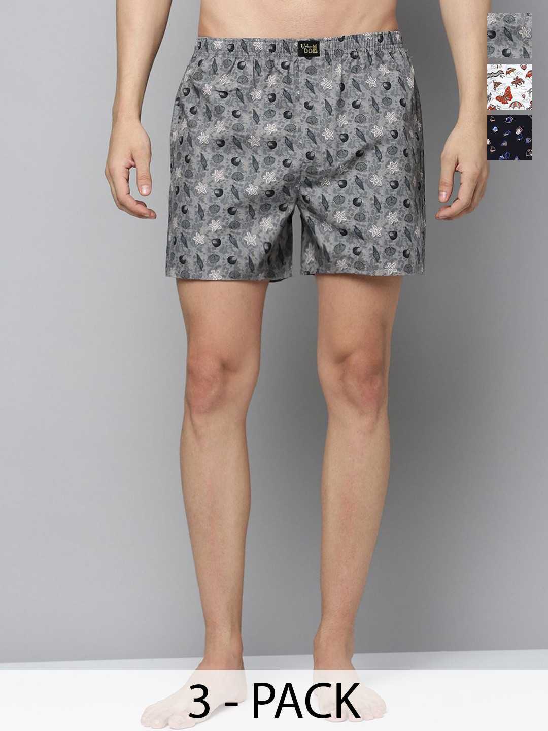 Urban Dog Pack of 3 Printed Pure Cotton Boxers UDBX470-UDBX486-UDBX487