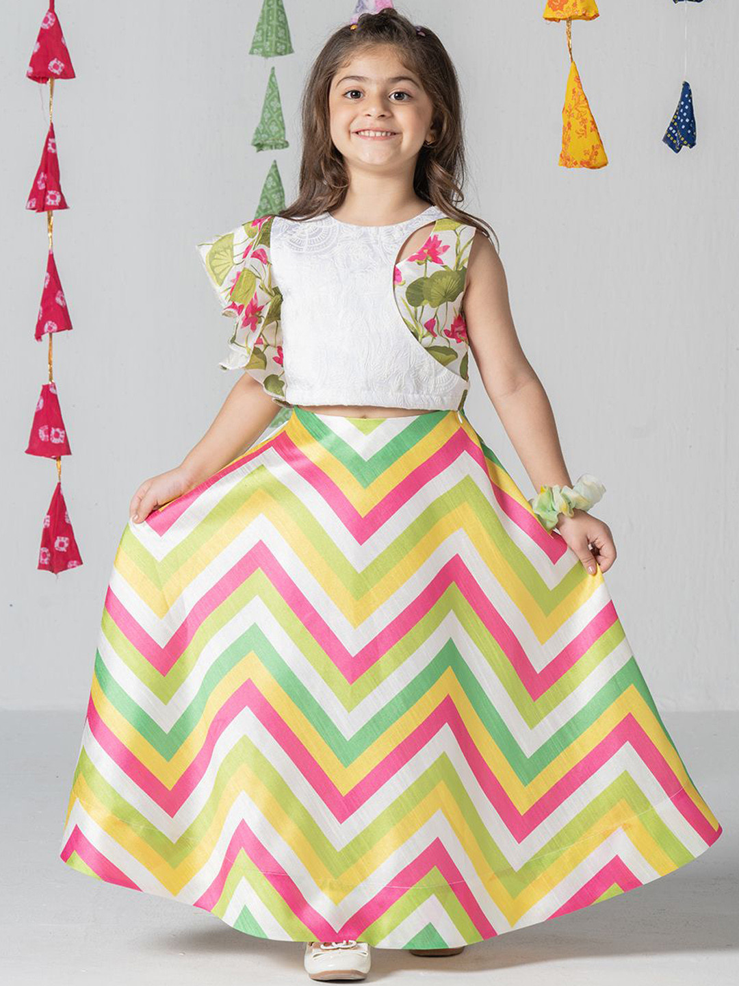 SPUNKIES Asymmetrical Stylish Top with Printed Umbrella Skirt