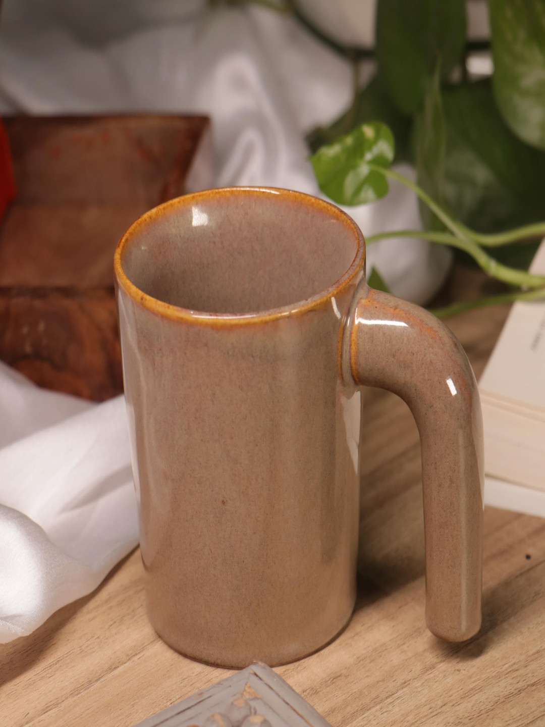 Rare Planet Husband Wife Brown Ceramic Handcrafted 2 Piece Mugs-280ml