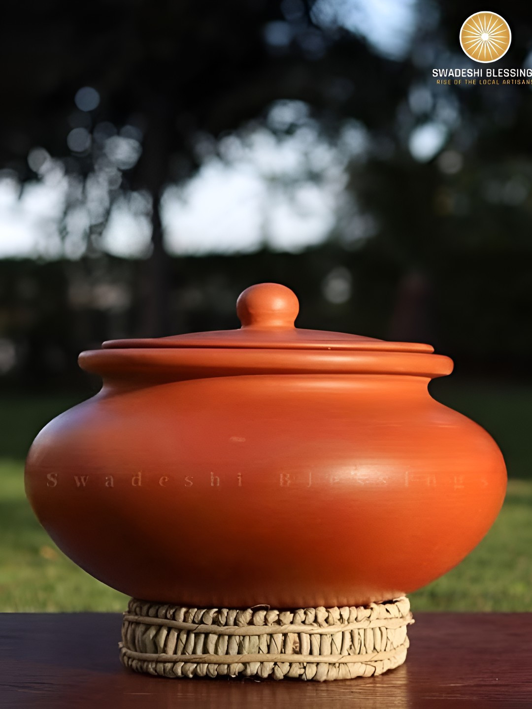 Swadeshi Blessings Red Unglazed Clay Biryani Handi with Lid 4L