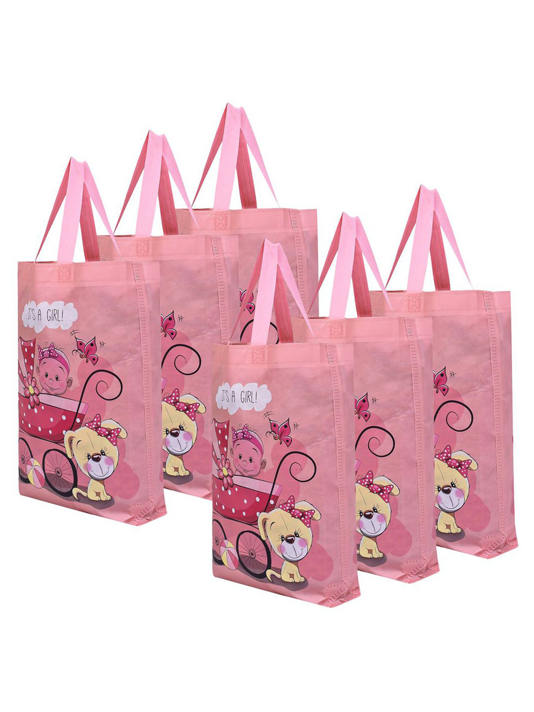 Kuber Industries 6 Pcs Printed Non-Woven Shopping Gift Bag Shopper Tote Bag with Applique