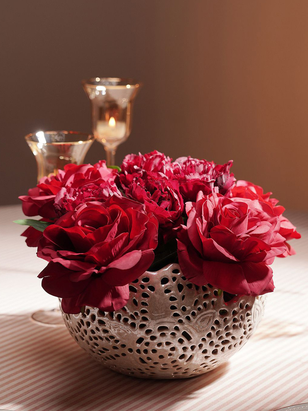 Pure Home and Living Red Rose Artificial Flower Without Pot