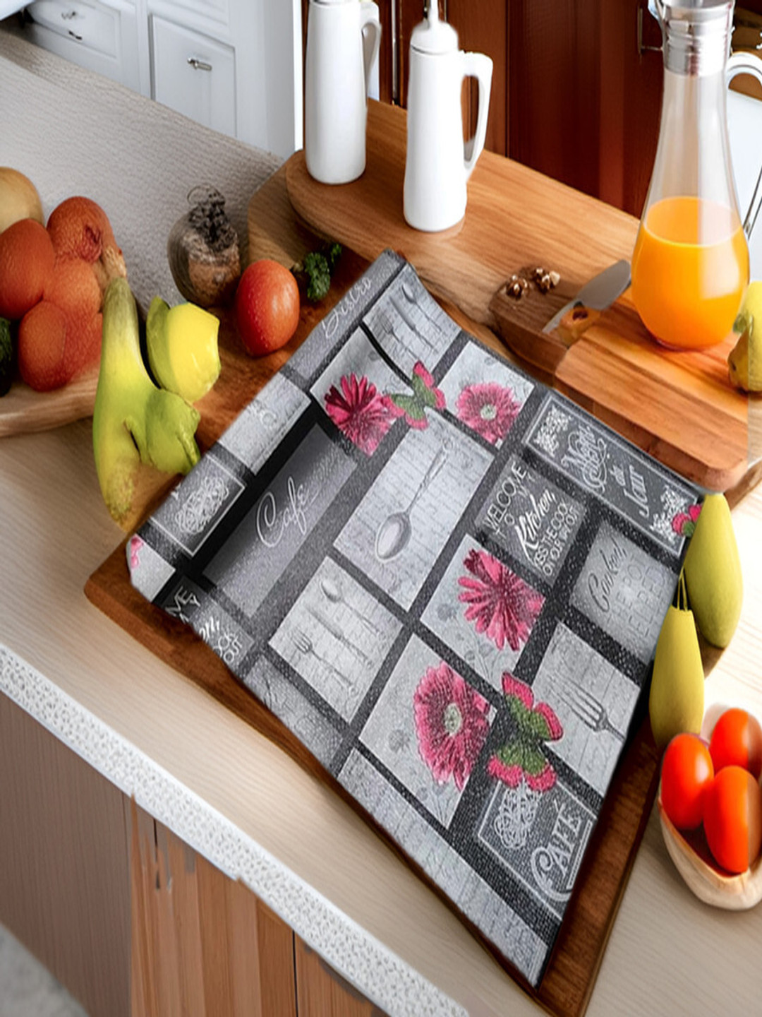 REVEXO Grey And Pink Floral Printed Water-Resistant PVC Shelf Liner