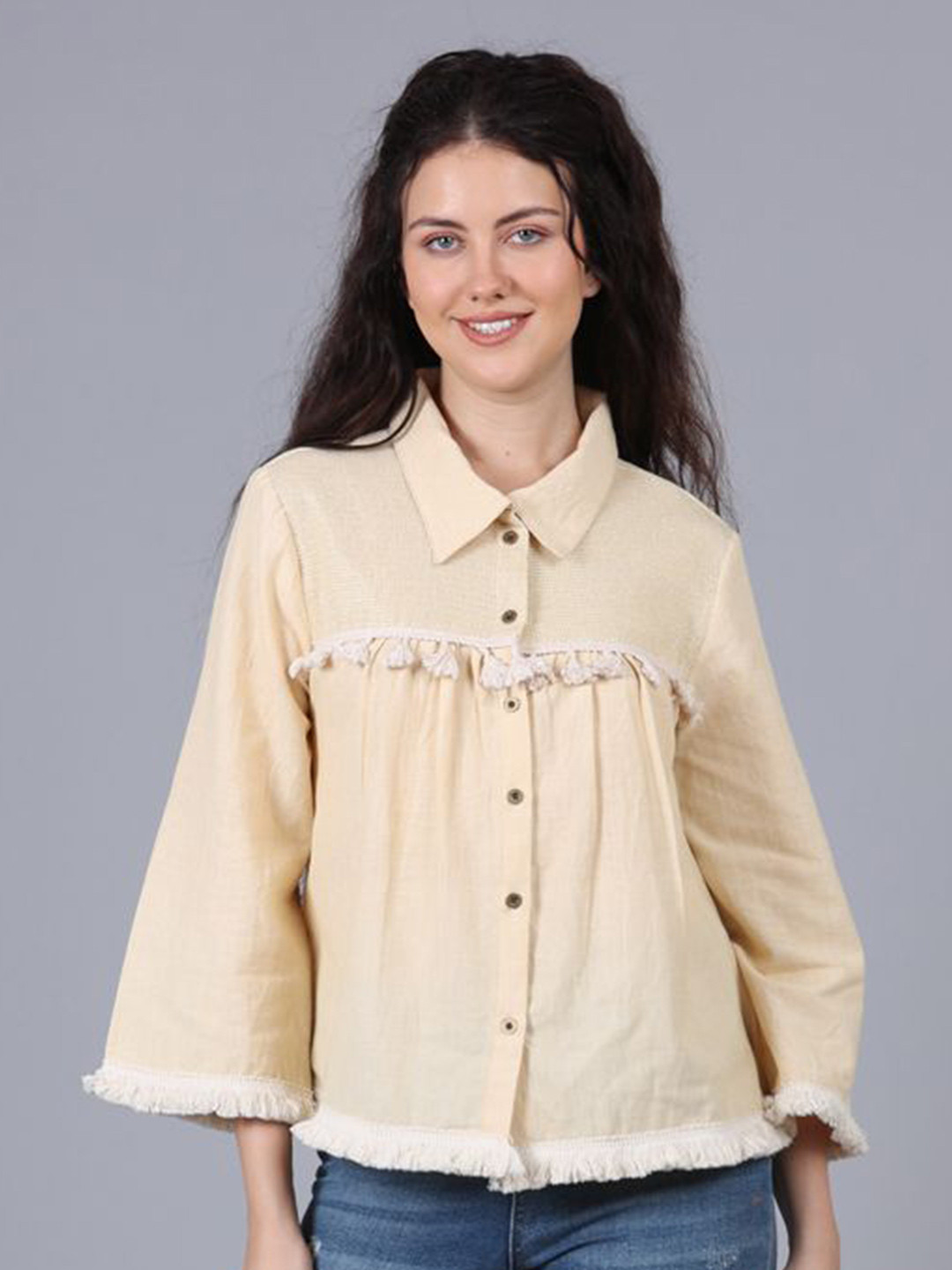 POPPIES LANE Magnolia CreamYellow Top with Golden Lurex