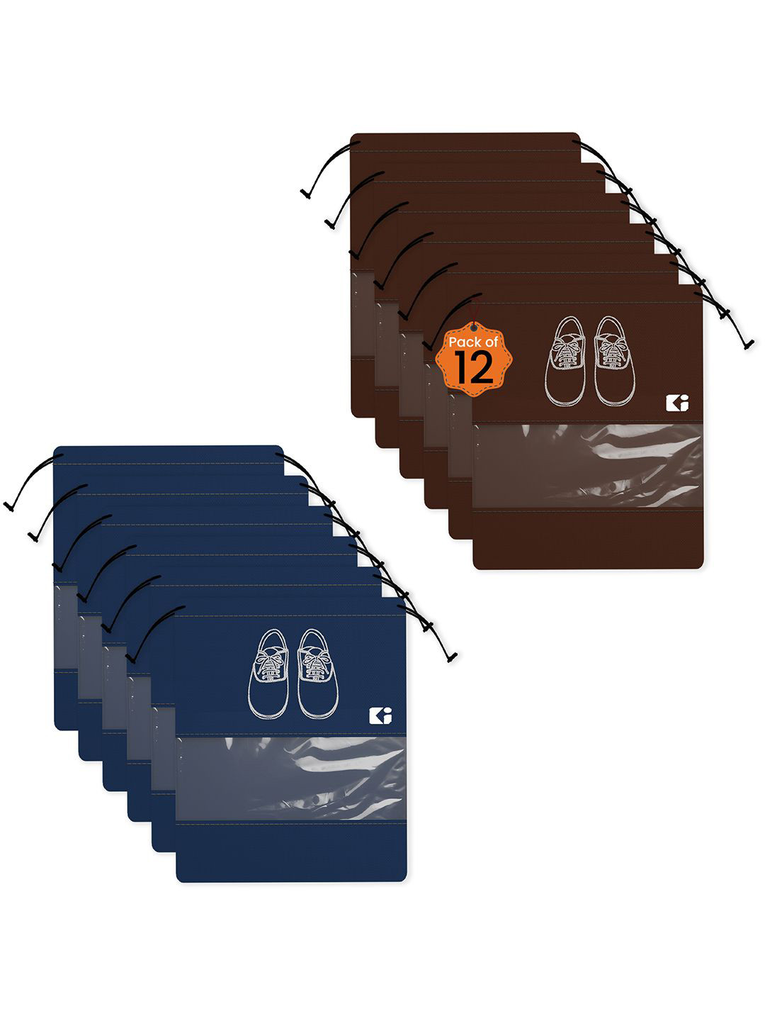 Kuber Industries Navy Blue Pack of 12 Printed Non-woven Shoe Cover Bag for Travel