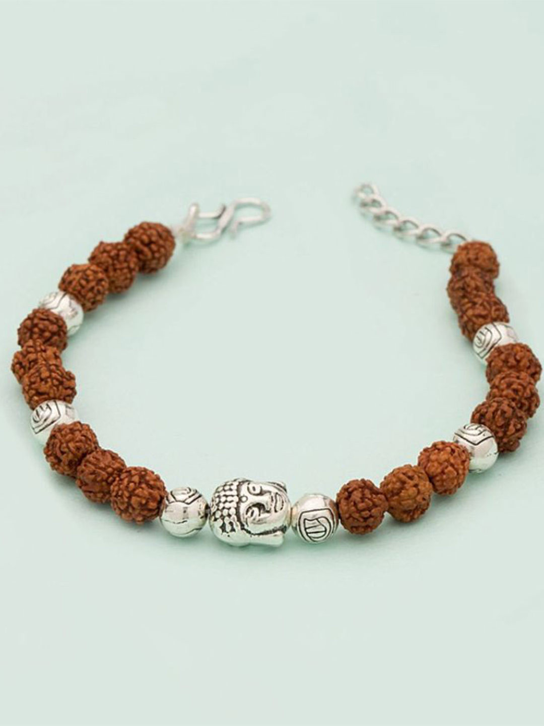 SANAA CREATIONS Unisex Silver-Plated Rudraksha Beads Beaded Link Bracelet