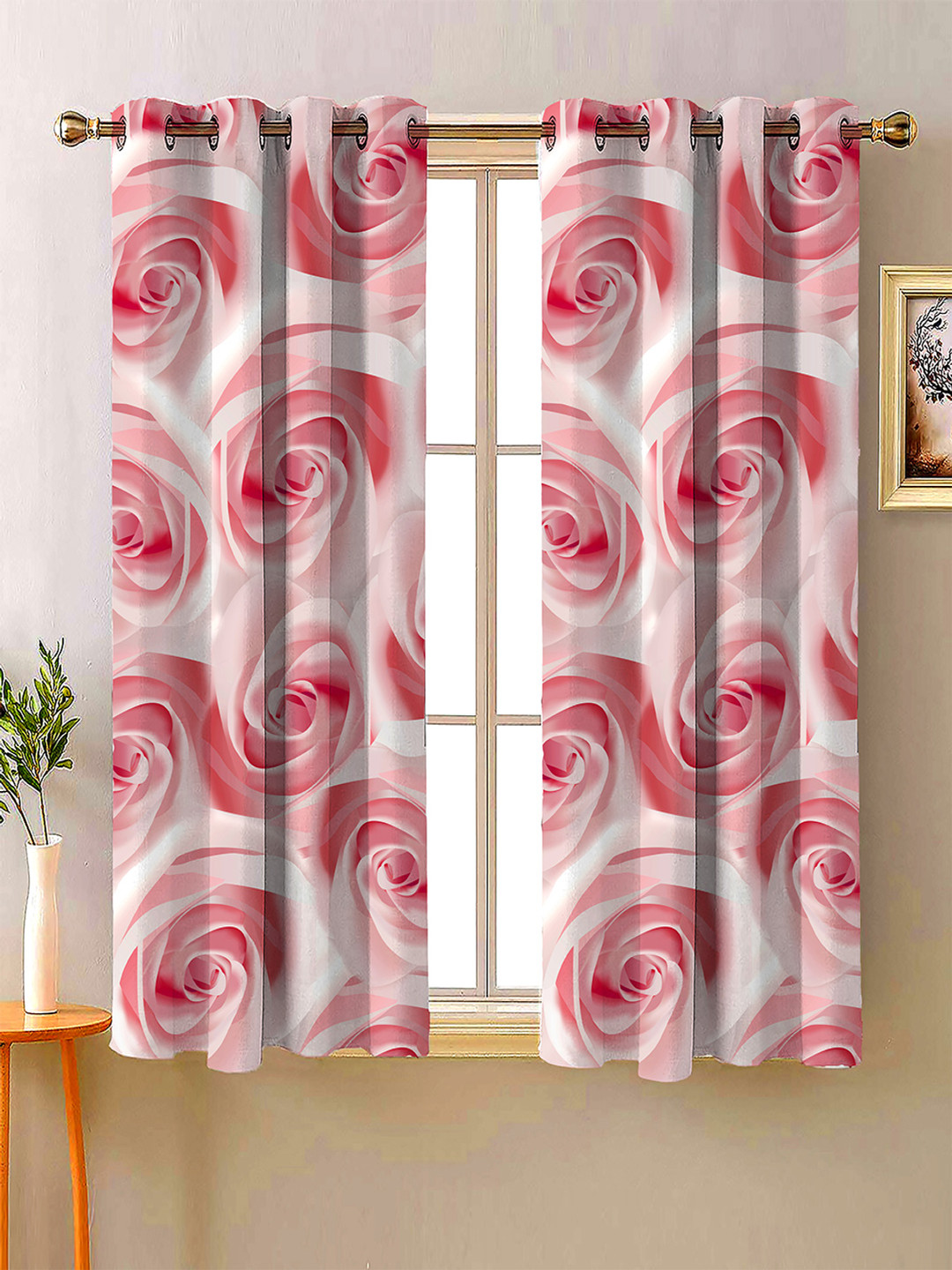 Steve & Anderson Bliss Rose & White 2 Pieces Floral Window Curtain (5 Feet)