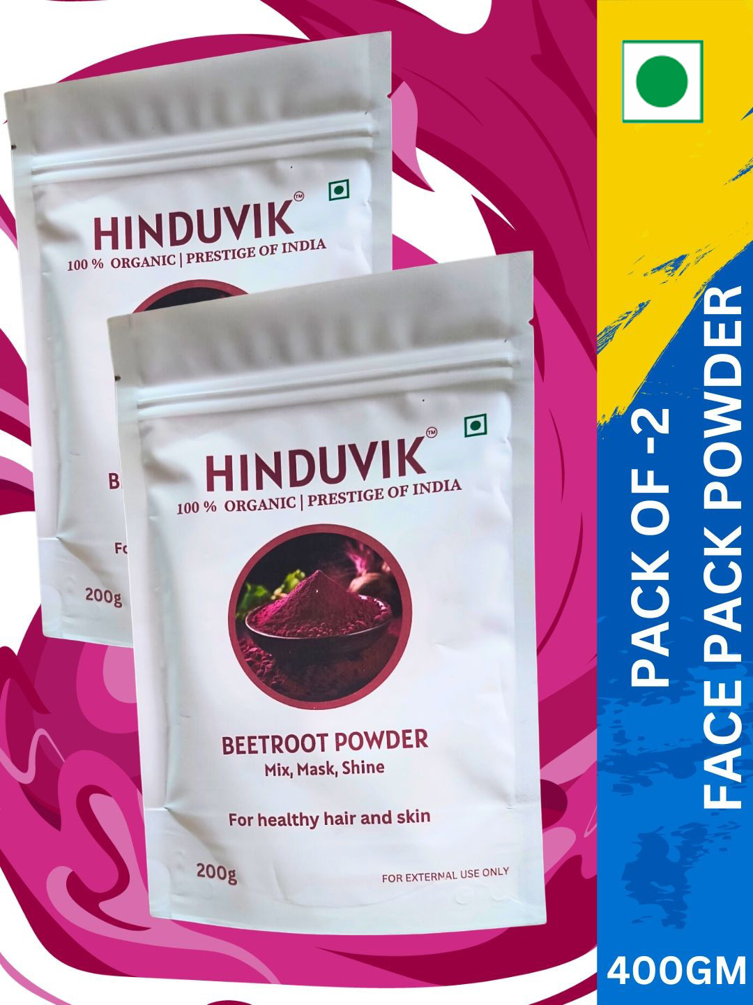 HINDUVIK Set Of 2 Pure Beetroot Powder For Skin & Hair - 200 g Each