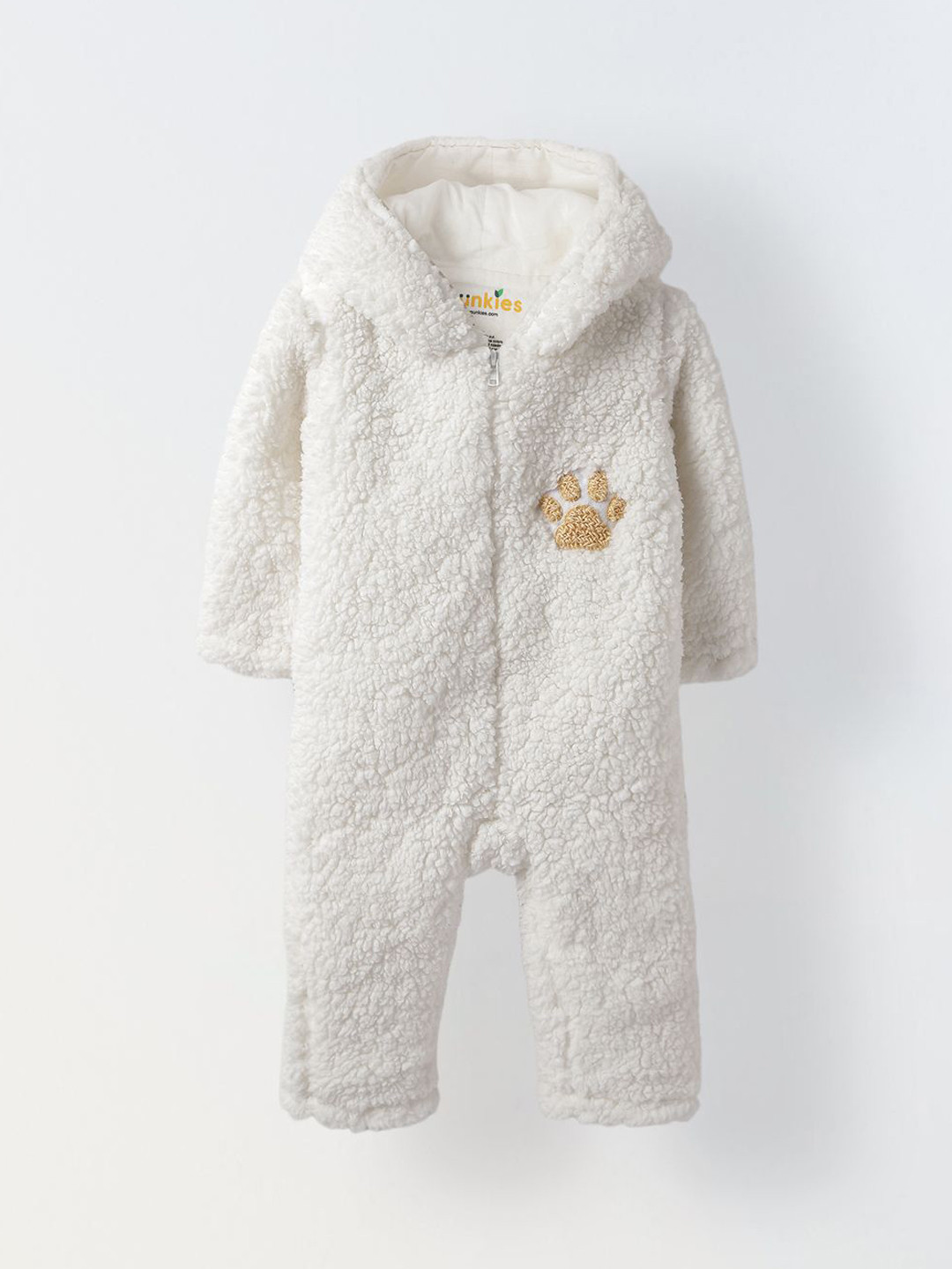 SPUNKIES Infant Sherpa Paw Print Hooded Romper - Ultra-Soft & Cozy Winter Outfit