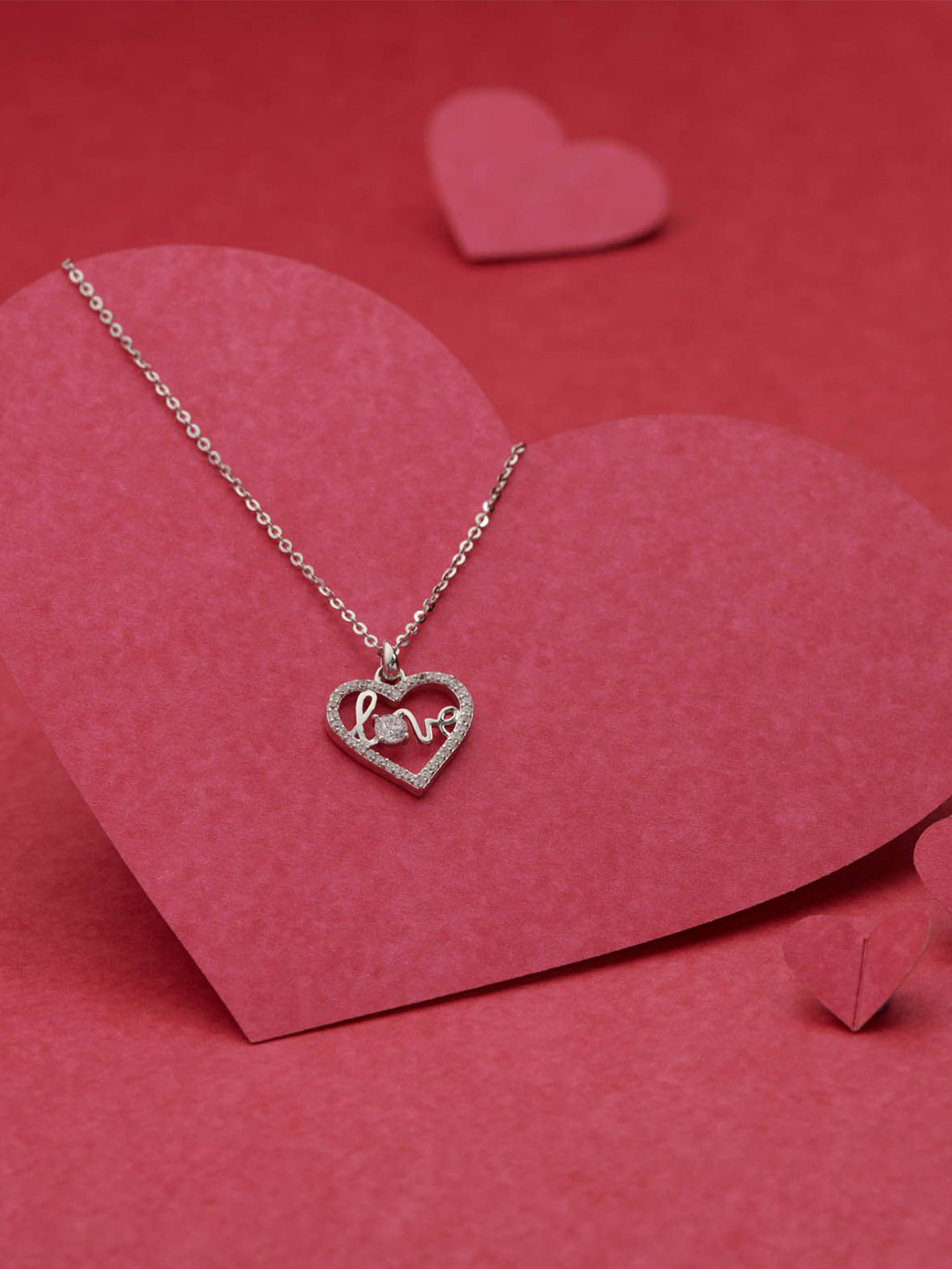 Gargi by P. N. Gadgil & Sons 925 Sterling Silver Stones Studded Heart Pendant With Chain