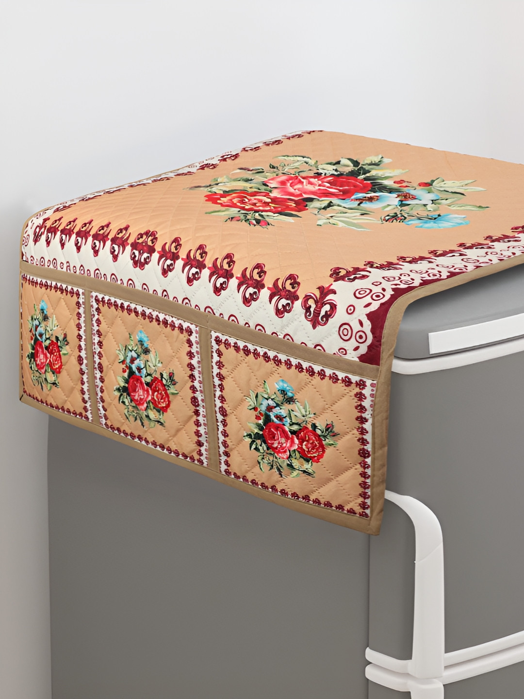 Dakshya Industries Red & Beige Floral Printed Refrigerator Covers