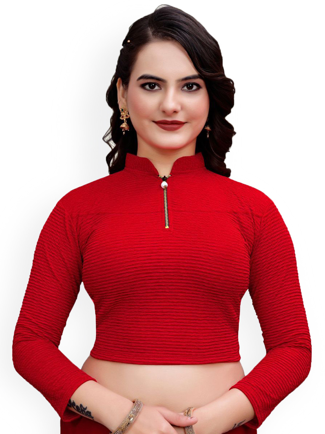 SS Sanket Synthetics Three Quarter Sleeves Stretchable Saree Blouse