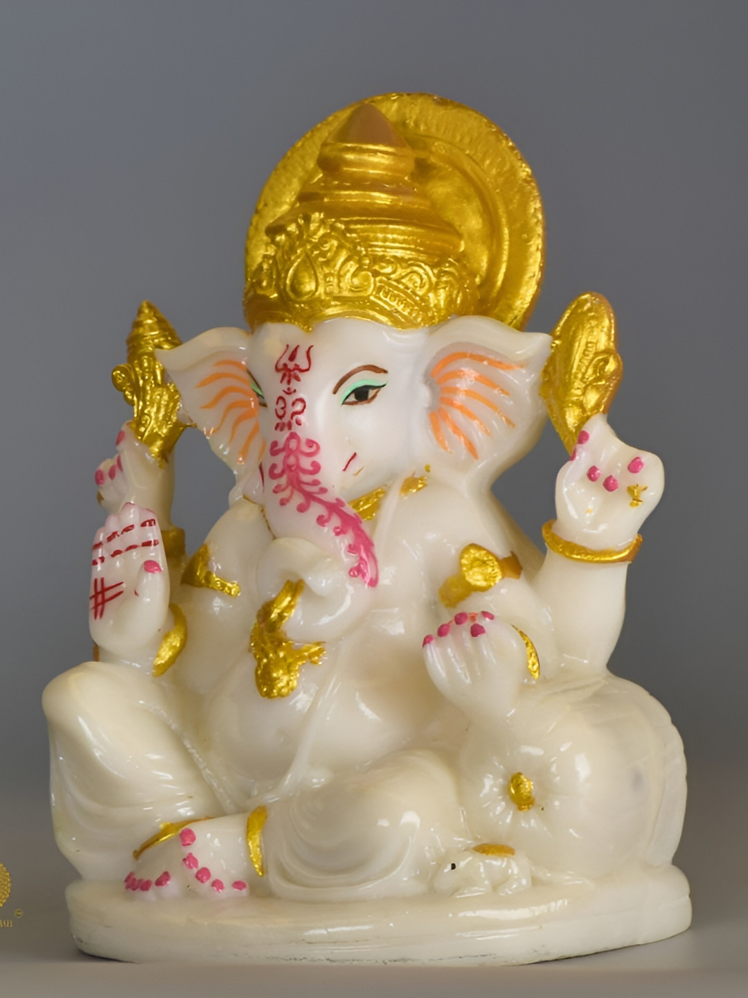 The Gharnish Ganehsa White Polyresin Matte Prayer Room Medium Showpiece - 8 Inches