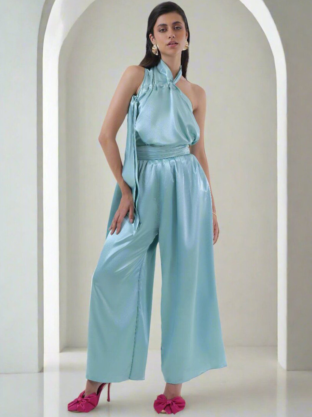YA-SA Women Flared High-Rise Trousers