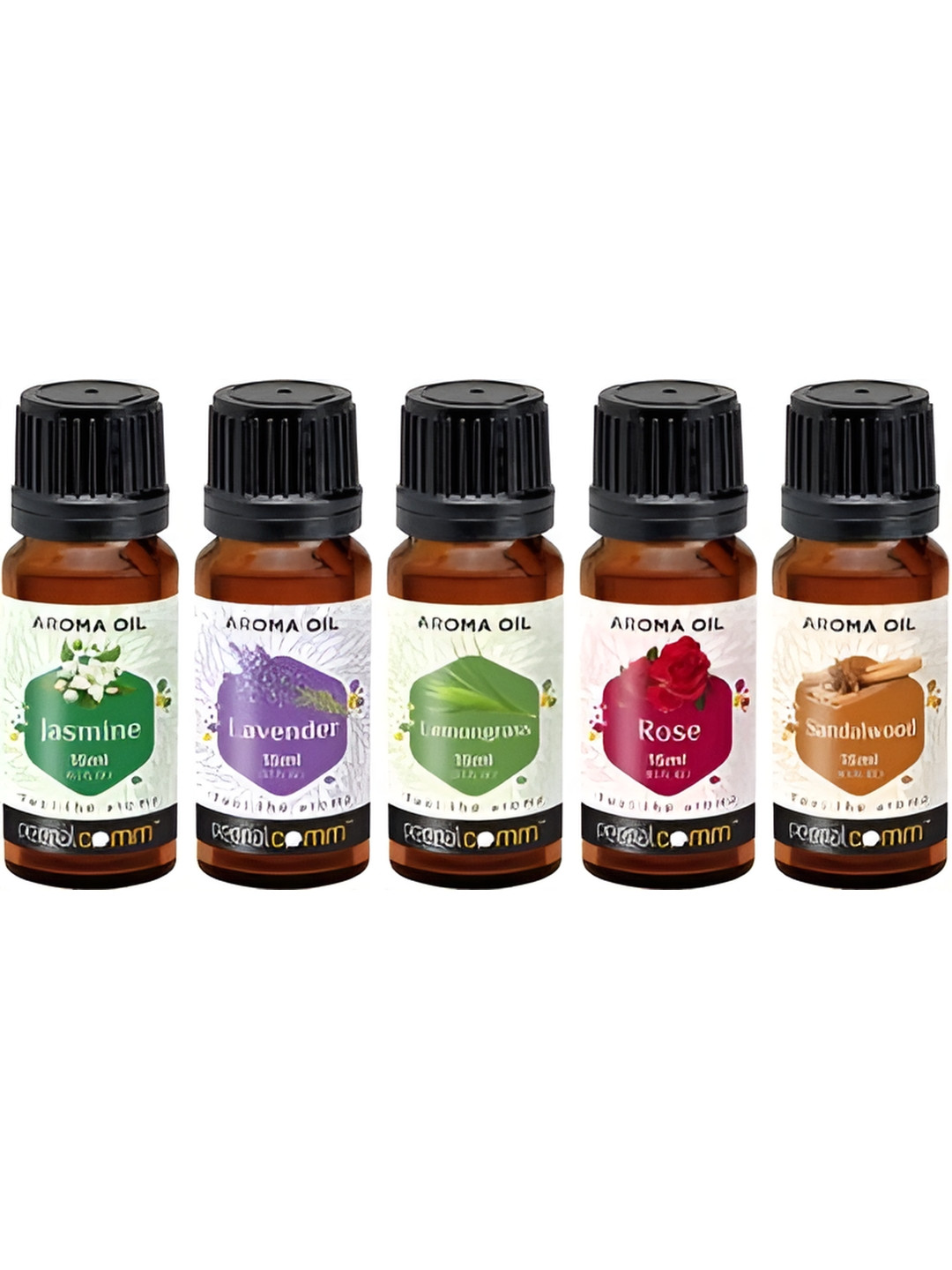 PEEPALCOMM Set Of 5 Black Jasmine Lavender Lemongrass Rose & Sandalwood Aroma Oils - 15 ml