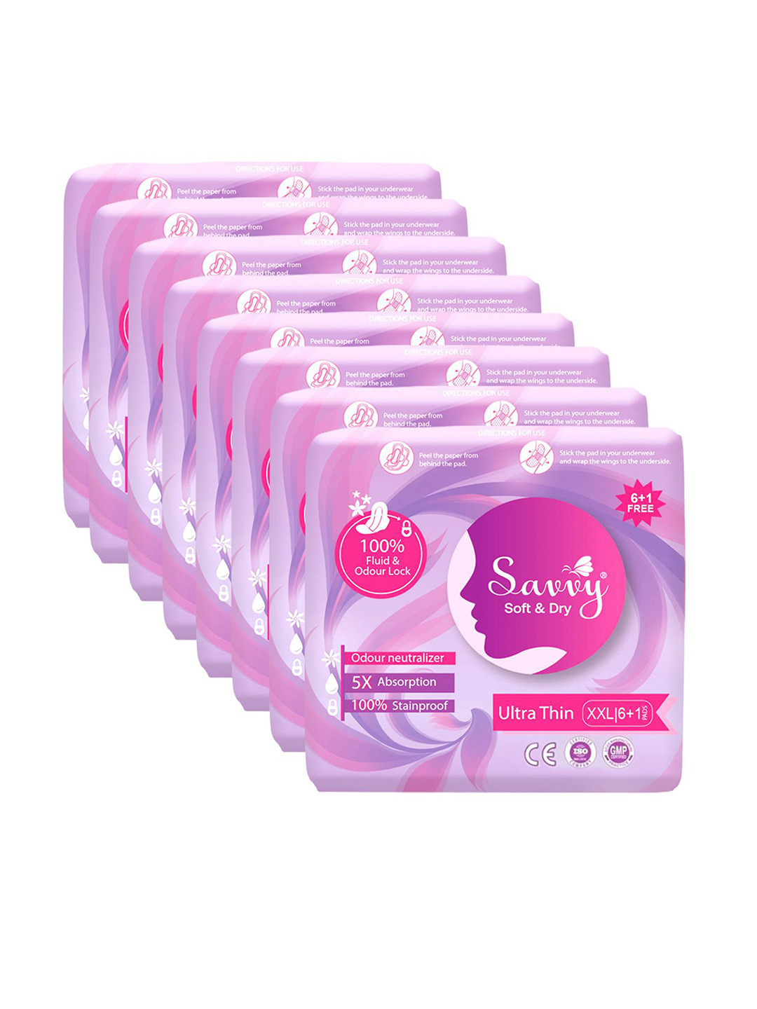 Savvy Set Of 8 Ultra Thin Cotton Wider Wings Sanitary Napkins - XXL - 7 Pads Each