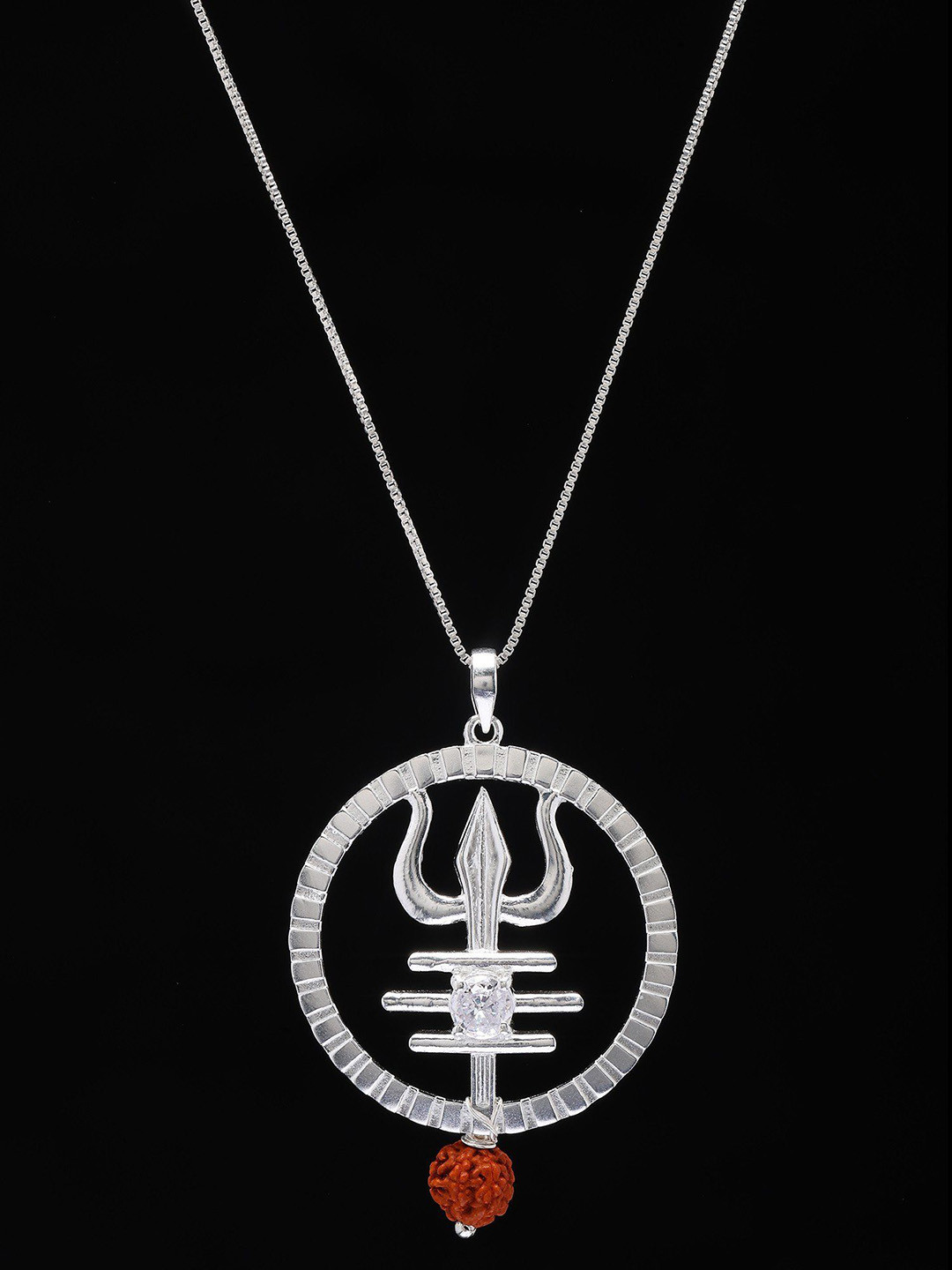 Exotic India Trishul Sterling Silver Pendant with Dangling Rudraksh