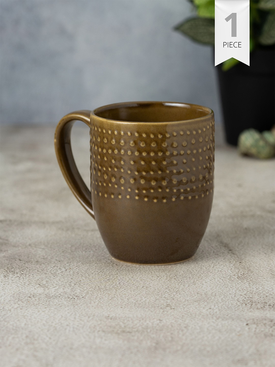 CLAY CRAFT Brown Geometric Ceramic Handmade Mug-360ml