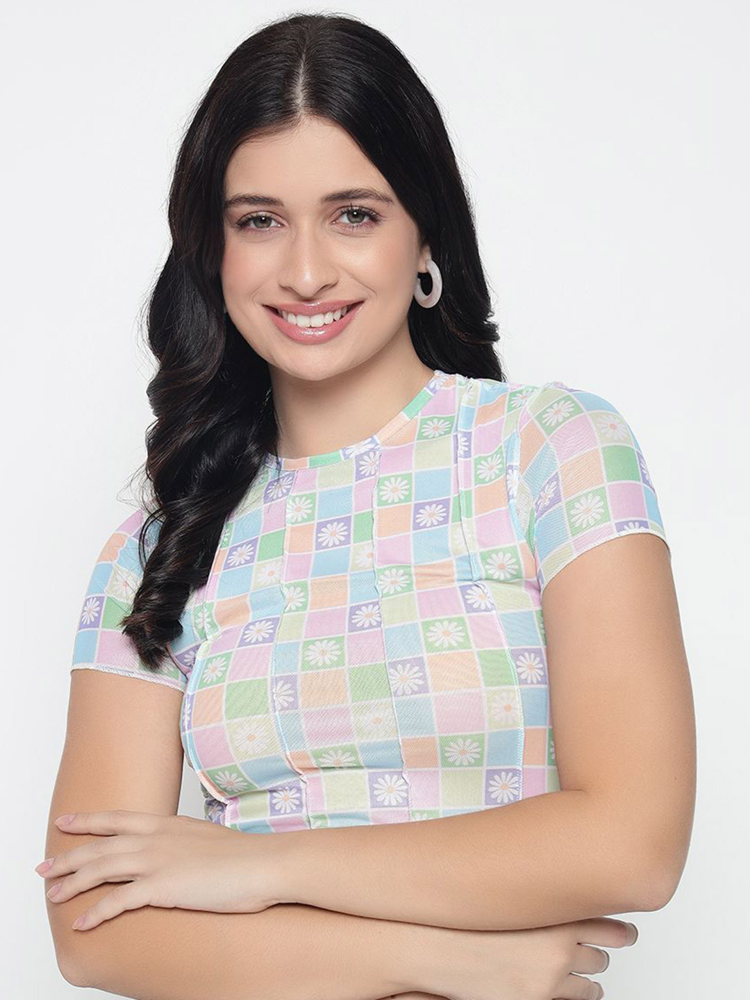 Sugercandy Checked Net Crop Top